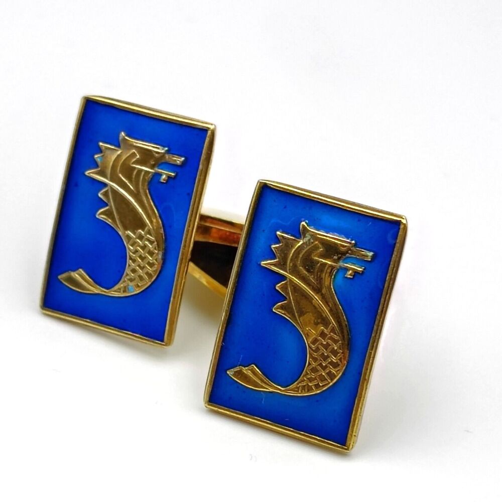 David Andersen Norway Sterling Silver 925 Vermeil Blue Enamel Cufflinks